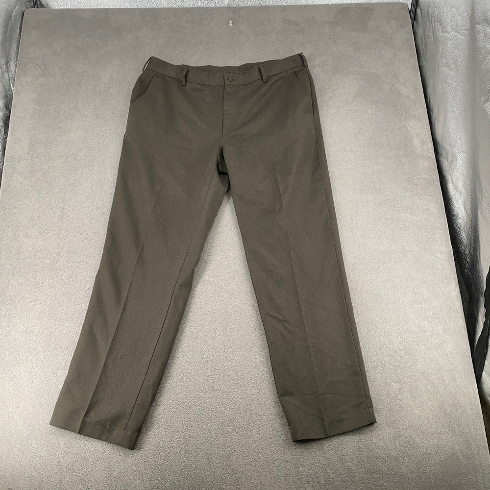 Van Heusen Traveler Mens Dress Pants 38x32 Brown Olive Green Flat Front Trousers